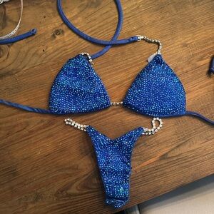 Ravish Sand Blue Rhinestone Bikini Set Up to D cup, Micro back, V cut front XS